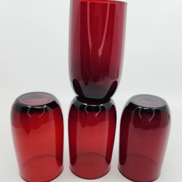 4 Vtg Anchor Hocking Royal Ruby Red Roly Poly Hand-Blown Tumbler Glasses - 8 oz - Picture 4 of 9